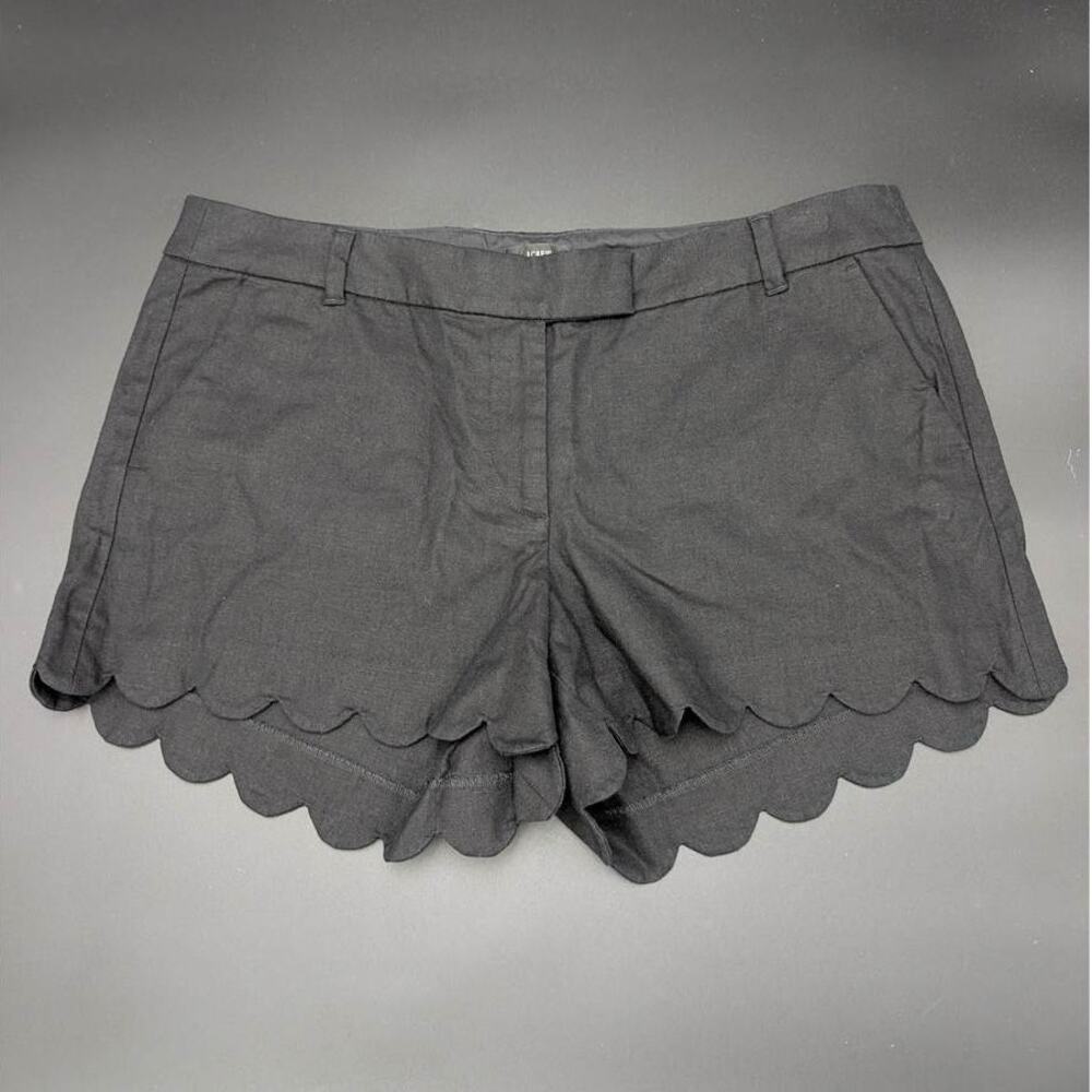 J.Crew Shorts Womens 16 Black Solid Linen Cotton Blend Scallop Hem Preppy Beachy